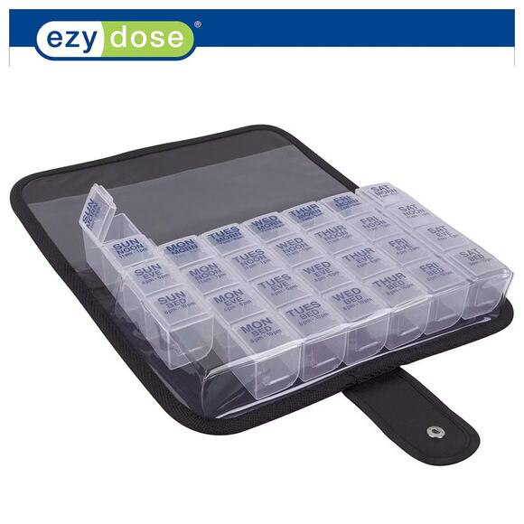 Ezy Dose Pill Organizer Weekly Planner 7 Day Large 4 Times A Day w/ Travel Case - Picture 1 of 7